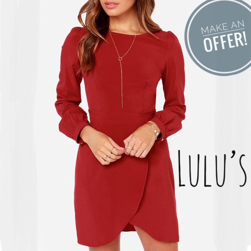 Lulus Red Wine Long Sleeve Dress